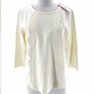 NWT CK Bradley scalloped detail ponte top cream sz M